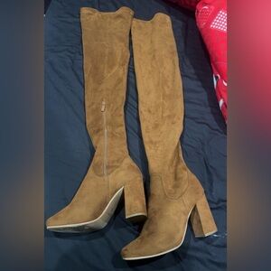 Suede Knee-High Boots in Tan
